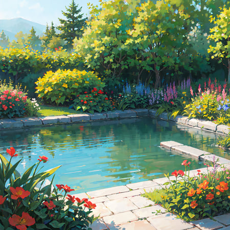 flowers,garden,lake