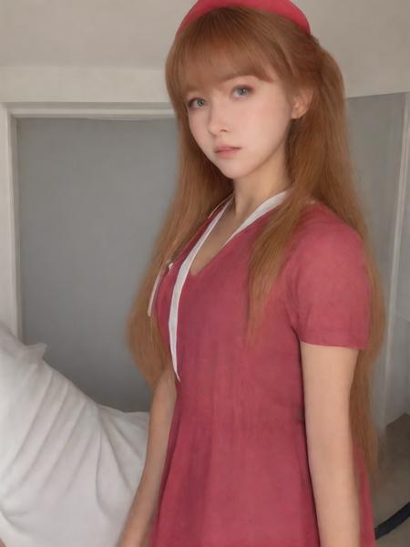 dirya, aska, 1girl, long red hair, beautiful, young, (nurse dress:1.5), <lora:dirya:0.8>