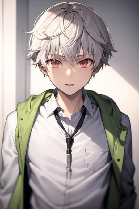 aru_akise grey hair red eyes