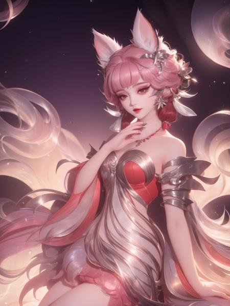 WZRYdajiJW,1girl, mature female, looking at viewer, cityscape, night, standing, dress,animal ears, hair ornament, makeup,  <lora:WZRYdajiJW_20230809180707-000016:0.75>,