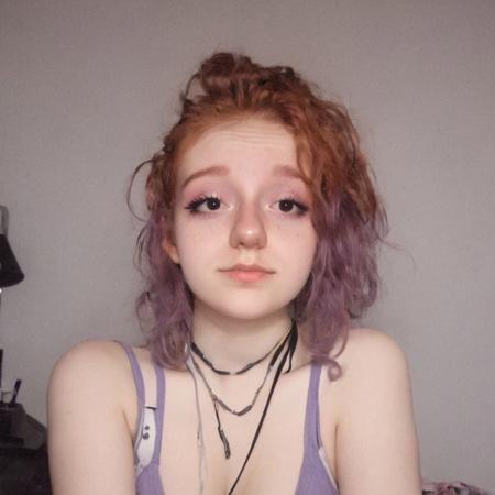 woman, egirl_pfp, makeup
<lora:egirl_pfp:1>, Molly, MJ, auburn hair, greyish violet tank top, violet spaghetti strap tank top, cleavage, polaroid photo, large boobs