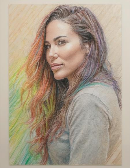 Colored Pencil Art, <lora:Ana Cheri:1>,  anchrgrc woman,  , colored pencil strokes, light color, visible paper texture, colored pencil art