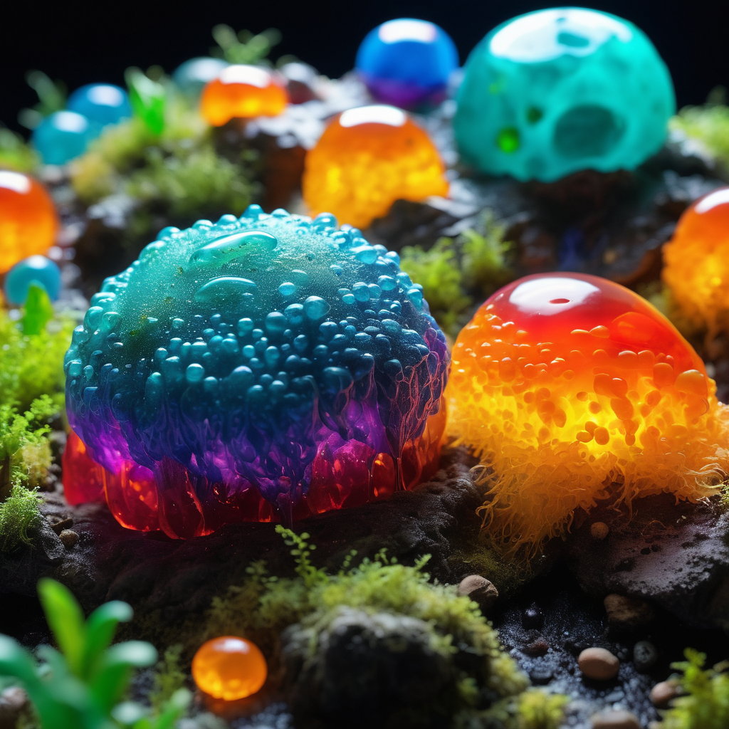 3d,  a gelatinous slime biome, beautiful full colors, vibrant colors, volumetric lighting, 10mm lens