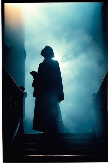 (close up portrait of a dark mystic male, columns, balusters, staircase, marble, gilding, close, old, abandoned, derelict, darkness, mist, backlit:1.1), (eons ago, on a place aglow, beyond a veil, so mighty but frail, there was a light that did prevail, it was a legendary fairytale, about a place, beyond time and space, there stood a glowing firebase, inside there was, fragile all-seeing, a ghostly silhouette overseeing, a construct of a mythical being that withstood time and it is seeing, a world adrift long forgotten, vile, destroyed and o so rotten), (colorful polaroid, vintage, eerie scene with out of focus red and blue details), epiCPhoto
