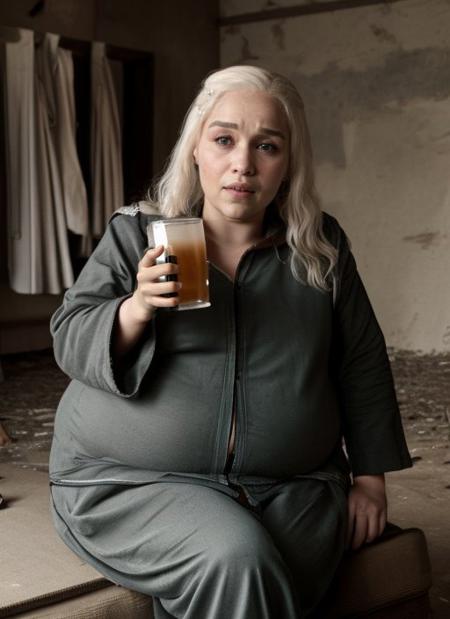 score_9, score_8_up, score_7_up, score_6_up,  score_4_up, (very fat:1.6), (daenerys targaryen:1.2), (drunk, drinking beer,  sad, tired, angry:1.2), Sitting on the couch,  (daenerys targaryen clothes:1.6), (An abandoned room with scuffed walls:1.4),  ultrarealistic, realistic lighting,  sharp focus,     <lora:more_details:0.3>  