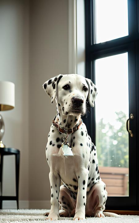 cinematic film still ((best quality)), ((masterpiece:1.2)), (detailed:1.2), Close-up of a Dalmatian exploring a bright, modern home filled with natural light and contemporary decor. Its sleek coat contrasts beautifully with the clean lines and vibrant accents of the interior, capturing a moment of curiosity and elegance in a stylish setting.
<lora:epi_noiseoffset2:1>  . shallow depth of field, vignette, highly detailed, high budget, bokeh, cinemascope, moody, epic, gorgeous, film grain, grainy