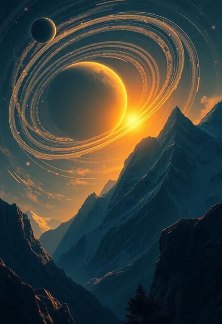 Planets whirl, suns are lit
Mountains fly, stars are dimmed
Its golden sabres tear through time
