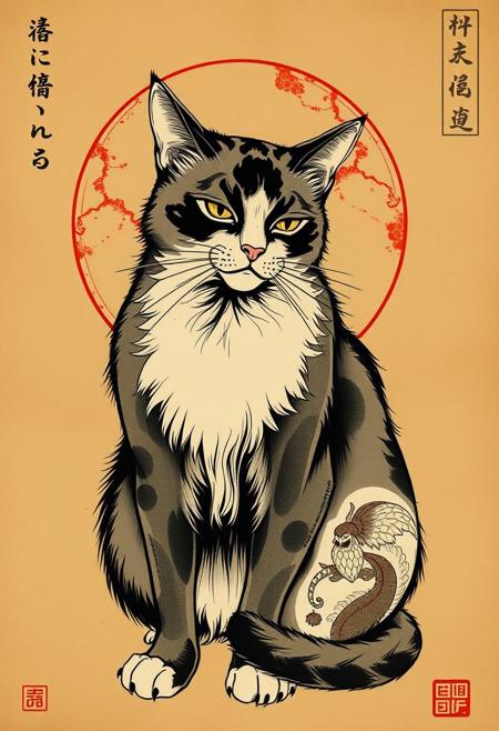 traditional japanese art style, ink on paper, wabi-sabi, henna and carmine, sepia, BREAK, sexy, erotic japanese cat, dramatic pose