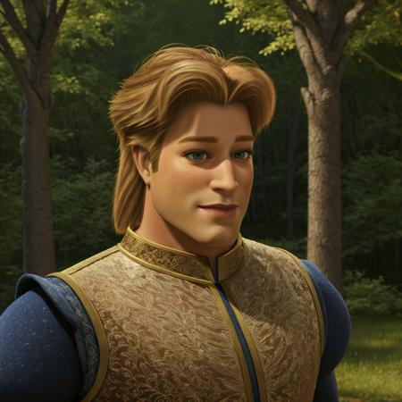 <lora:Prince_Charming_-_Shrek:1> Prince Charming from Shrek Movies , cinematic cartoon scene, looking at viewer, forest background, seductive, sexy, day time, 4k, 8k, HD, high quality, masterpiece,  best quality, 3D rendering, 3D animation, DreamWorks Shrek style, minmax face, majestic face, sexy face, blonde hair, ,