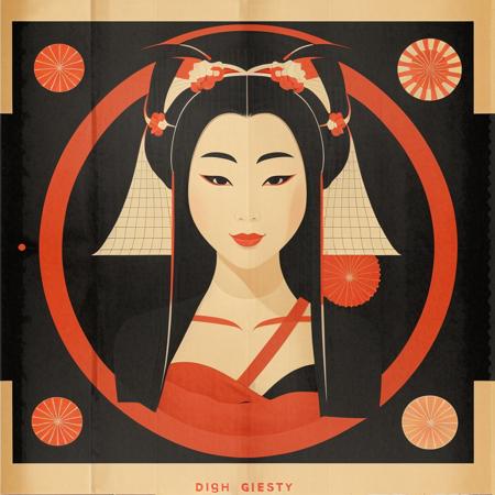 a geisha, high quality, high resolution, crisp edges, perfect geometry, poster art, vector graphic, clip art,  <lora:DSYN:1>, DSYN