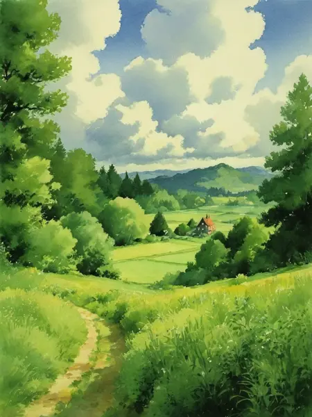 Ghibli watercolor style