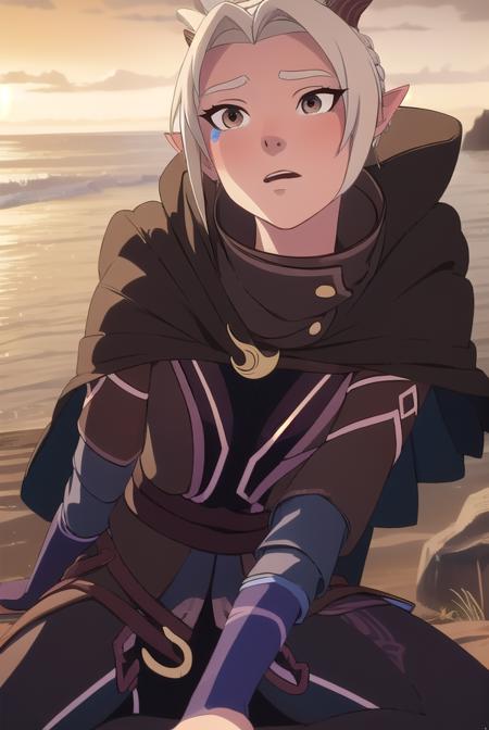 dragonrayla, <lyco:rayla-LYCORIStest:1>,
rayla, blonde hair, pointy ears, horns, ponytail, elf, ahoge, (brown eyes:1.5), facial mark,
BREAK cape, armor,
BREAK looking at viewer,
BREAK outdoors,
BREAK <lora:GoodHands-vanilla:1>, (masterpiece:1.2), best quality, high resolution, unity 8k wallpaper, (illustration:0.8), (beautiful detailed eyes:1.6), extremely detailed face, perfect lighting, extremely detailed CG, (perfect hands, perfect anatomy),