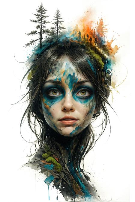 mysterious silhouette forest woman, by Minjae Lee, Carne Griffiths, Emily Kell, Steve McCurry, Geoffroy Thoorens, Aaron Horkey, Jordan Grimmer, Greg Rutkowski, amazing depth, double exposure, surreal, geometric patterns, intricately detailed, bokeh,  perfect balanced, deep fine borders, artistic photorealism , smooth,  great masterwork by head of prompt engineering   <lora:add-detail-xl:2>  <lora:Double_Exposure:0.5> <lora:xl_shuimo:0.8> ink wash painting <lora:Cute_Drawing:0.6>  <lora:hyperkraximalism_v1-1:0.3>