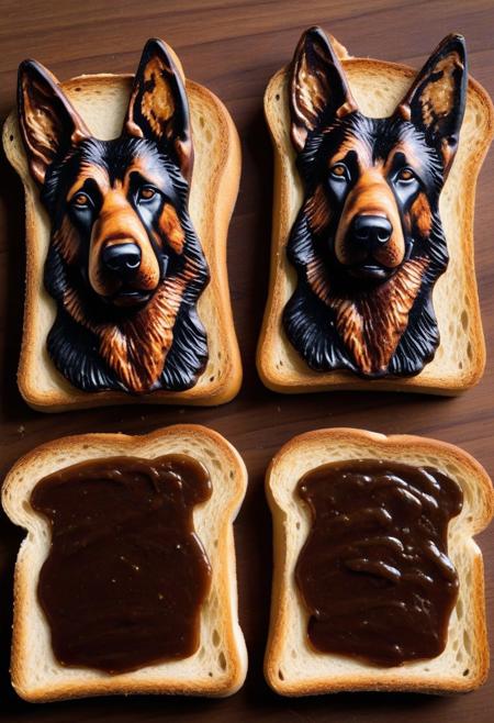 Rusted German shepherds made of Marmite on toast