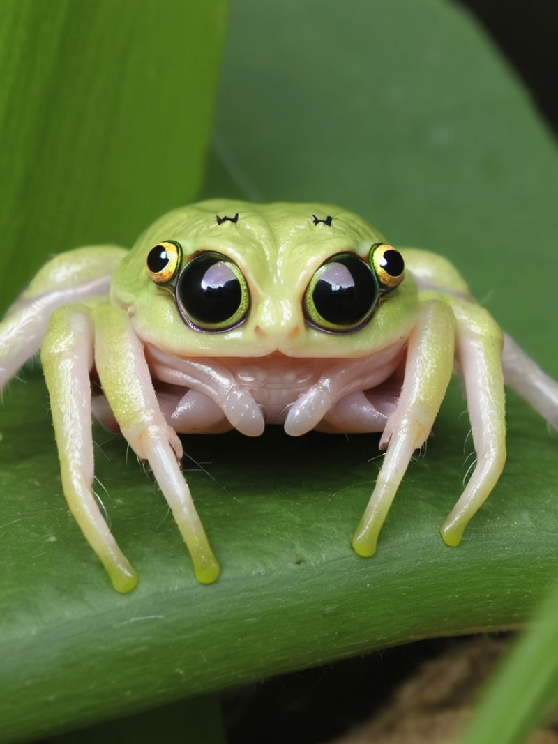 hybrid (spider:1.2)and (frog:0.95) merge, frog with spiders eyes,