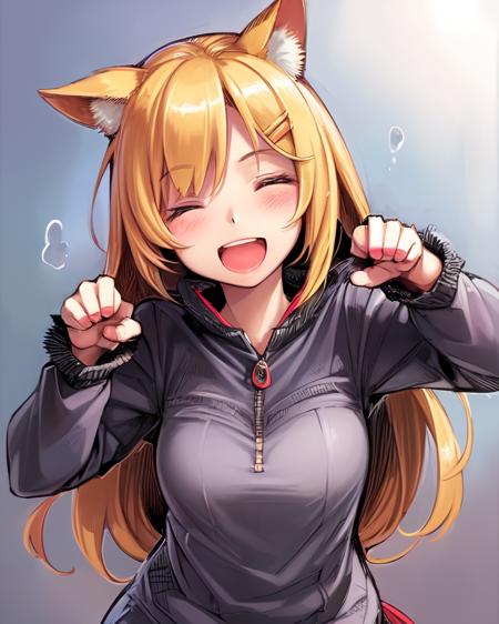 <lora:TsudaNanafushi:0.9>
1girl, solo, cat_ears, one eye closed, smile, open mouth, paw_pose