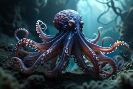 bioluminescent aurora colorful octopus, covered in fractal vines, deep ocean, (dark:1.4), detailed tentacles,  <lora:add-detail-xl:1><lora:Fractal_Vines:0.8> fractalvines, backlit, Dramatic, cinematic,
(8k uhd), high detailed skin, RAW photo, realistic, skin texture, absurdres, high quality, film grain, HD, Sharp