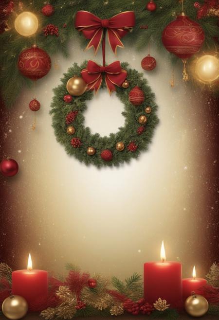 A festive holiday backdrop featuring warm, 
glowing lights and rich colors like red, 
gold, 
and green. The design includes traditional elements such as wreaths, 
ornaments, 
and soft falling snow for winter holidays, 
or lanterns and fireworks for celebrations like New Year's. The background radiates a celebratory and cozy feel, 
with sparkling details adding a sense of warmth and excitement.