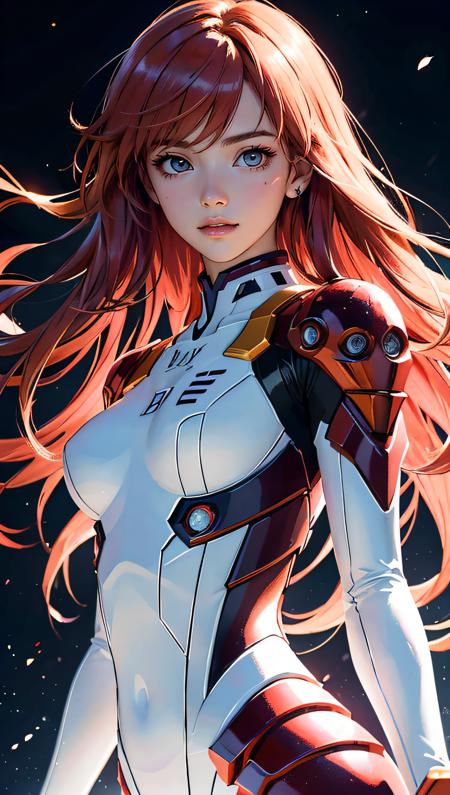 (best quality, masterpiece, colorful, dynamic angle, highest detailed)(Asuka Langley), upper body photo, fashion photography of cute red long hair girl (Asuka Langley), dressing high detailed Evangelion red suit (high resolution textures), in dynamic pose, bokeh, (intricate details, hyperdetailed:1.15), detailed, moonlight passing through hair, perfect night, (fantasy background), (official art, extreme detailed, highest detailed), HDR+