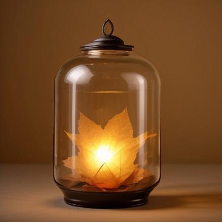 Glass lantern in clear autumn leaf color