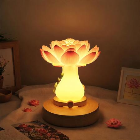 <lora:cute_lamps:1.0>, (cute_lamps:1.0),  shaped lamp, glowing, 
A lovely lotus flower lamp, with delicate petals and a glowing center that radiates a calming, peaceful aura.