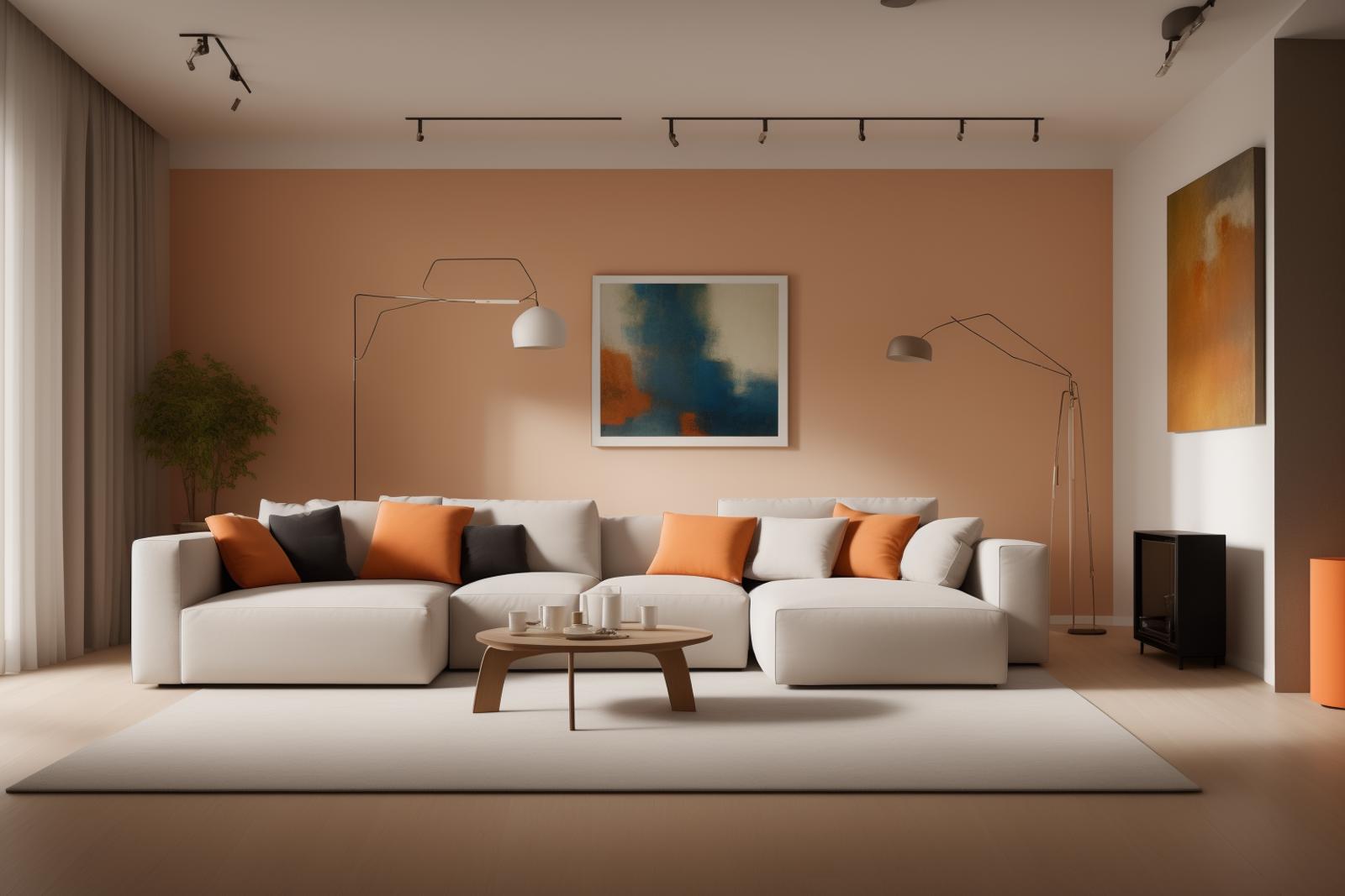 White and Orange Couches in a Living Room