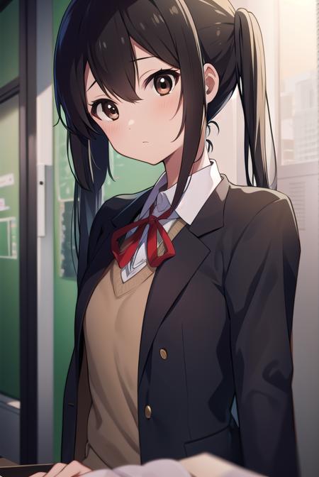 azusanakano, <lyco:azusanakano-LYCORIStest:1>,
azusa nakano, (black hair:1.5), (brown eyes:1.7), long hair, twintails, (flat chest:1.2),
BREAK sakuragaoka high school uniform, school uniform, uniform,
BREAK looking at viewer,
BREAK indoors, classroom,
BREAK <lora:GoodHands-vanilla:1>, (masterpiece:1.2), best quality, high resolution, unity 8k wallpaper, (illustration:0.8), (beautiful detailed eyes:1.6), extremely detailed face, perfect lighting, extremely detailed CG, (perfect hands, perfect anatomy),