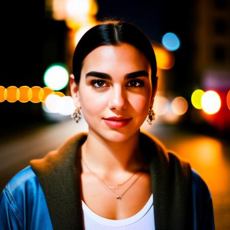 RAW photo, a portrait photo of <lora:LoraDua768v2:1> in casual clothes, night, city street, (high detailed skin:1.2), 8k uhd, dslr, soft lighting, high quality, film grain, Fujifilm XT3