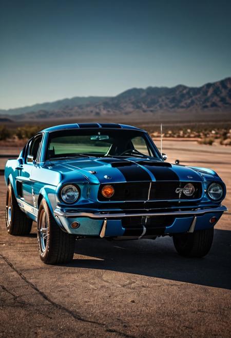 cinematic photo of old ford shelby gt500 car, perfect lighting, vibrant, high detailed, epic, aesthetic,