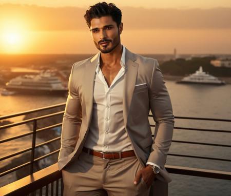 Nautical-themed (Photo:1.3) of (Ultrarealistic:1.3) <lora:Man_Men_FFashion:1> Mats Hummels a man <lora:vin-Mats-Hummels:1> in a tan suit standing on a balcony, sun behind him, inspired by Pablo Munoz Gomez, shot at golden hour, editorial photograph, midshot of a hunky, by Roman Bezpalkiv, by Artur Tarnowski, maxim sukharev, by Gabor Szikszai,Highly Detailed,(Mono Color:1.3) . Sea, ocean, ships, maritime, beach, marine life, highly detailed