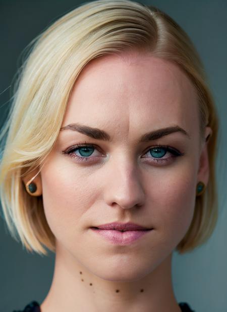 portrait of skswoman, embarrassed , wearing designer wear , with Lob (long bob) , background factory epic (photo, studio lighting, hard light, sony a7, 50 mm, matte skin, pores, colors, hyperdetailed, hyperrealistic), <lyco:Yvonne StrahovskiV3:1.2>