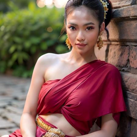 best quality, ultra high res, (photorealistic:1.4) ,NSFW,masterpiece, (sexy woman  :1.3) ,(ancient thailand background :1.3),(American girl:1.3), (  thai traditional dress:1.3) ,(revealing cloth:1.3) ,(laying on back:1.3) ,(spread legs:1.3) ,detailed background , big breasts, gloves, hair_bun, hair_ornament, hair_stick, jewelry , necklace, (seductive:1.3), ( pussy:1.3) ,(intent looking:1.5) ,( looking at viewer:1.5) ,<lora:epiNoiseoffset_v2:0.8>

  <lora:pondloso_thaidress:0.6>,(straplesses  thai traditional dress:1.2)