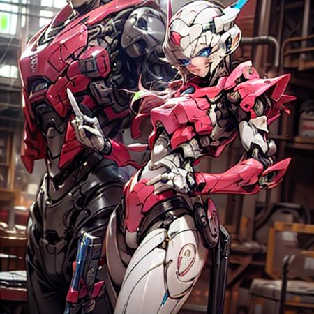 TFFRArcee, 1girl, autobot, blue eyes, helmet, machinery, mecha, robot,   armor