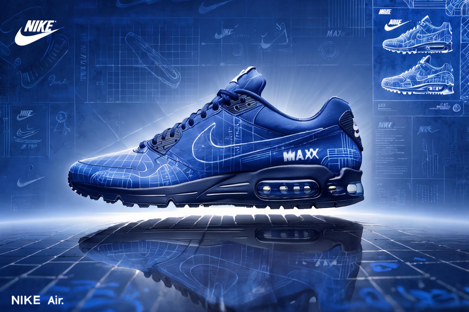 Blue Nike Air Max shoes with a black and gray sole.