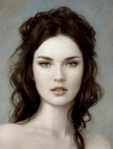 (facial portrait:1.2), a woman, white dress, brunette, lustful <lora:Romulo Royo and Woman v.2:0.8> <lora:Anouck Lepere:0.6>