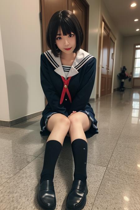 ultra-detailed,highly detailed,best quality,masterpiece,illustration,
kato megumi,1girl, school uniform, katou megumi, solo, cosplay, 
short hair, bob cut, jacket, blunt bangs,
serafuku,socks, loafers,sailor dress,neck ribbon, long sleeves,
looking at viewer,full body, 
<lora:kato megumi_uni_v1_02:0.7>