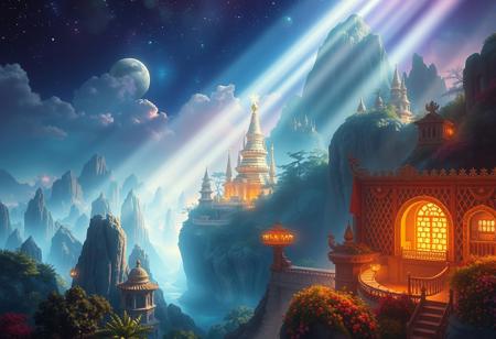 dreamlike environment and lighting,paradise city,