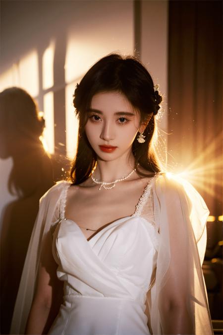 <lora:jjyi_V2>,jjyi,1girl,fair_skin,
professional photography photos,melancholy tone,dynamic pose,earrings,necklace,<lora:FilmVelvia3:0.4>,upper_body,looking_at_viewer,light and shadow,drill hair,long hair,ju jingyi,expensive white dress,purity,pure,