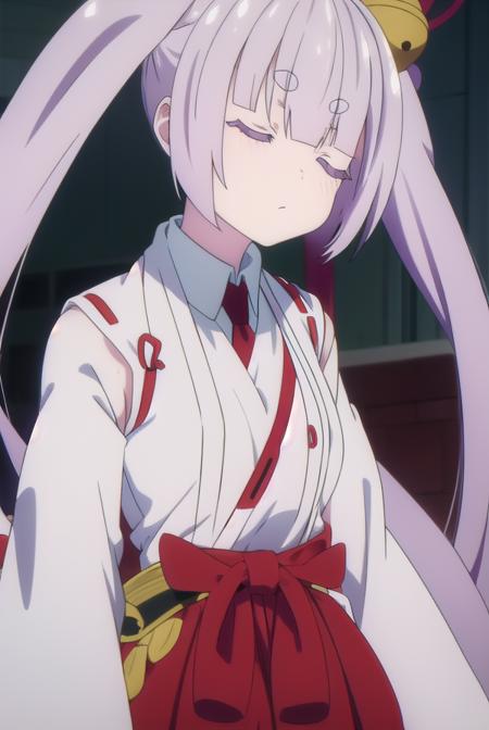 tsukuyoinaba, <lora:tsukuyoinaba-lora-nochekaiser:1>, 
tsukuyo inaba, long hair, hair ornament, twintails, very long hair, purple hair, (closed eyes:1.5), thick eyebrows,
BREAK skirt, japanese clothes, bell, hakama, hakama skirt, jingle bell, miko, hair bell, red hakama,
BREAK looking at viewer,
BREAK outdoors,
BREAK <lyco:GoodHands-beta2:1>, (masterpiece:1.2), best quality, high resolution, unity 8k wallpaper, (illustration:0.8), (beautiful detailed eyes:1.6), extremely detailed face, perfect lighting, extremely detailed CG, (perfect hands, perfect anatomy),