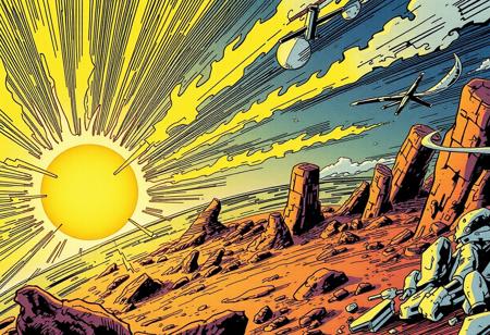 Comic book, a 'super hero' stupidly brings the sun to the Earth's surface, chaos ensues,