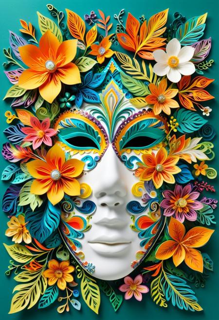 To create an intricate mask design featuring floral and botanical hats, collars, and accessories with a psychedelic twist, consider the following AI art prompt:
"Design a mask that incorporates floral and botanical elements, such as hats, collars, and accessories, with a psychedelic influence. Utilize mixed media paper techniques, including folded paper, origami, handmade paper, paper forms, cut paper, and quilling, to create the overall composition. Enhance the design with sequins, beads, metallic foils, and glitters to add depth and sparkle. Use newspaper as a foundation material for an eclectic touch.
Focus on creating vibrant and surreal floral and botanical elements with exaggerated colors and whimsical patterns characteristic of psychedelic art. Ensure that the accessories are intricately detailed and display a harmonious blend of textures and forms, resulting in a visually captivating and imaginative piece.
To emphasize the mask's elaborate details, opt for a solid background color that complements the design and allows the intricate elements to stand out."