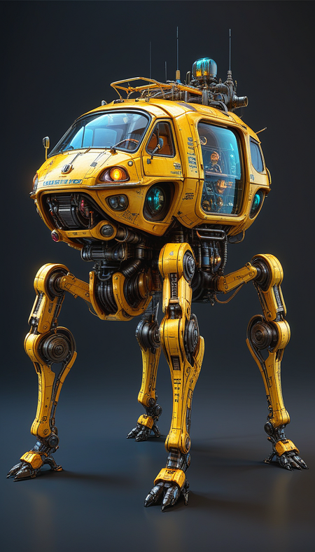 (in ARTIST style:1.4), (masterpiece:1.7), properly positioned, straight, glow yellow neon,
View of buggy legged vehicle (science fiction texture, science fiction skin, someplastic, no humans, dark background, dark background, english text, emblem, cable, retro, old style, device, wearable item (transparent:2), transparent skin, transparent texture, mecha, multi legged vehicle,transparent glass paint, mecha),
(masterpiece:1.8), (highest detailed:1.8), perfectly lighted, (contrast), (saturated), (((sharp focus))),
(hyperdetailed:1.3), (intricate details:1.2), (Refined details:1.3), (best quality:1.5), highly detailed textures, vibrant colors,
(ultra sharp focus:1.8), (detailed skin:1.8), (detailed edges:1.8), (thin lines:1.8), (best quality:1.8),
<lora:Apparatus_-_Traction_City_Walkers_Vehicles:0.7>,