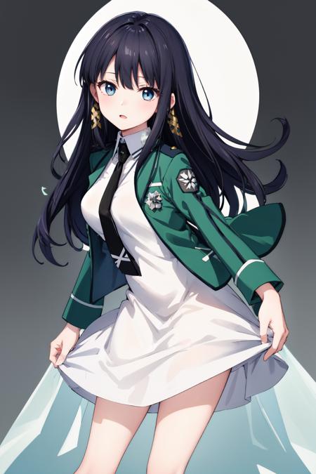 <lora:ç´°ç¯-ç¹éåº¦:0.5>,masterpiece,best quality,highres,ultra-detailed,1girl,standing,magic_high_school_uniform, green jacket, white dress, black necktie, <lora:magic_high_school_uniform-01:0.7>,