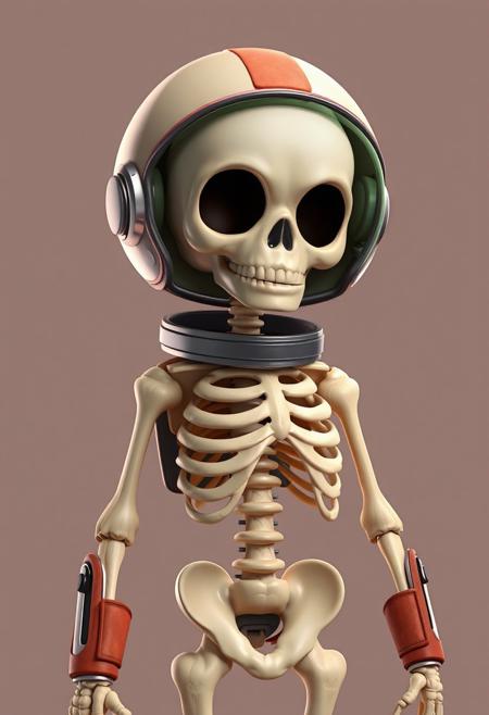 Adorable 2d character concept of a anatomically correct skeleton wearing a retro futuristic spacesuit, incredibly cute space skeleton, inspired by 1950's scifi comics, rendered in a samdoesart style
