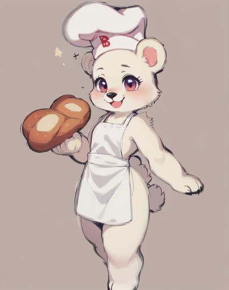 bbr ,rabbit girl , 1 Furry Girl , Bear Ears , bbr ,  white skin, chefs hat bear tail apron