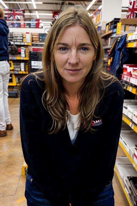 <lora:VC:1.0> masterpiece, best quality, detailed face, 1girl, realistic, solo, a 40 year old, mature,  v1873c, long_hair, blonde_hair, in a hardware shop, drills, mechanical, jumper, jeans
