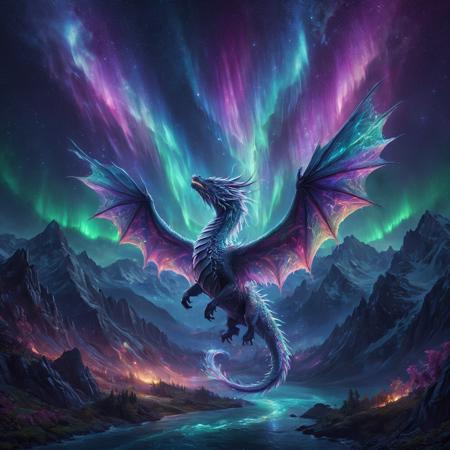 morph-aurora, aidmamj6.1,
majestic bioluminescent dragon soaring above enchanted mountains, scales glowing in vibrant neon hues, night sky filled with dancing aurora lights, rivers of stardust flowing below, breathtaking detailed fantasy art, shimmering mist, soft glowing atmosphere


















