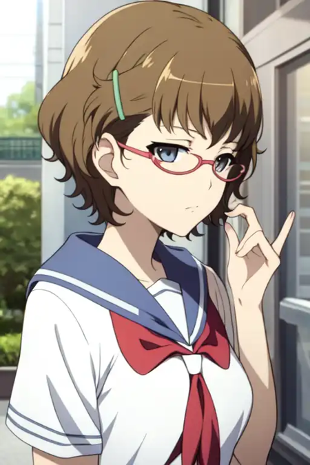 sugiuratakako, glasses, hairclip, serafuku