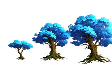 Plant growth process, reference table, no humans, tree, white background, simple background, light blue leaves, bizarre tree growth stages,<lora:zhiwushengzhang:1>,