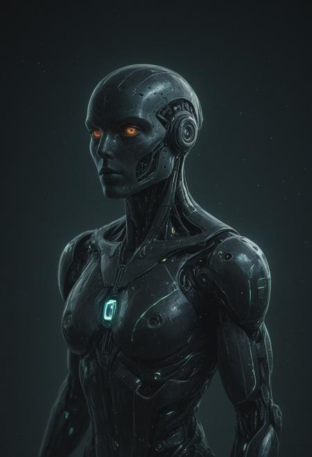 A great illustration artwork of a robot, bokeh, looking down, depth of field, simple background, lines and squares background, futuristic, cyborg vibes, mobe-cybideen, masterpiece, absurdres, vibrant, dramatic spacescape setting, dynamic angle, dynamic pose, dramatic light, highly detailed, high resolution textures, ultra high resolution, <lora:CyberBioDetailEnhancerV1:0.65>,